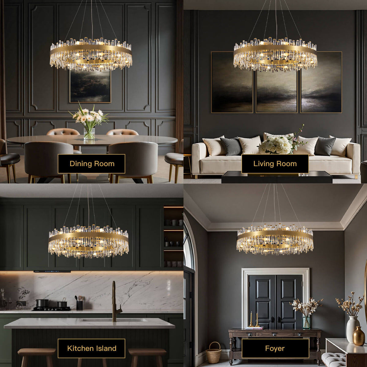 Aurum Modern Luxury Gold Brass Crystal Round Chandelier for Dining Room ...