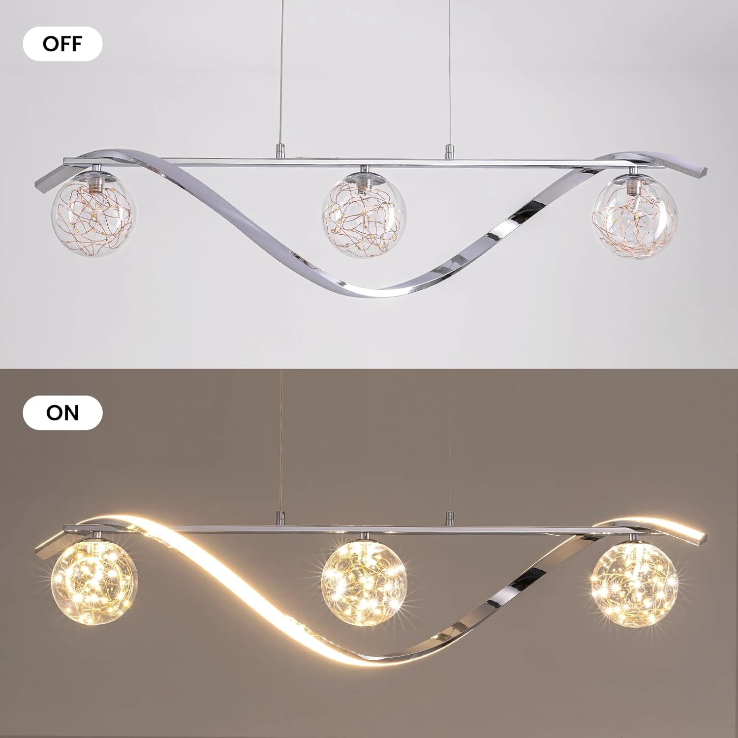 Chrome Linear LED Pendant with Glass Globe Shade - Sofary Lighting
