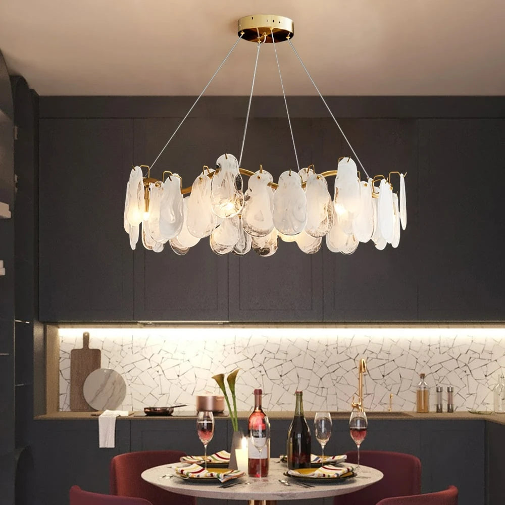 Cloud Modern 8-Light Tiered Cloud Glass Chandelier with Adjustable Cables Scene Graph- Sofary Light