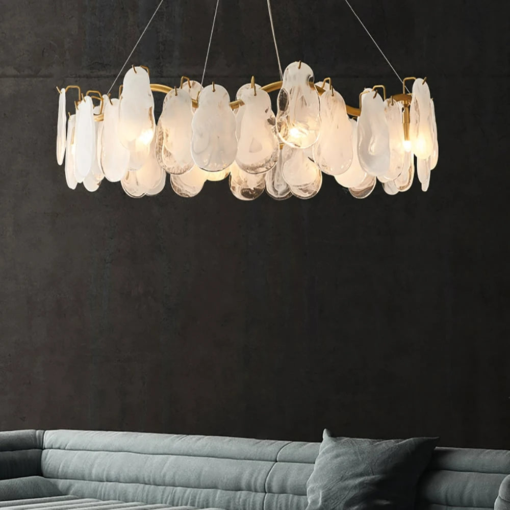 Cloud Modern 8-Light Tiered Cloud Glass Chandelier with Adjustable Cables Scene Graph- Sofary Light