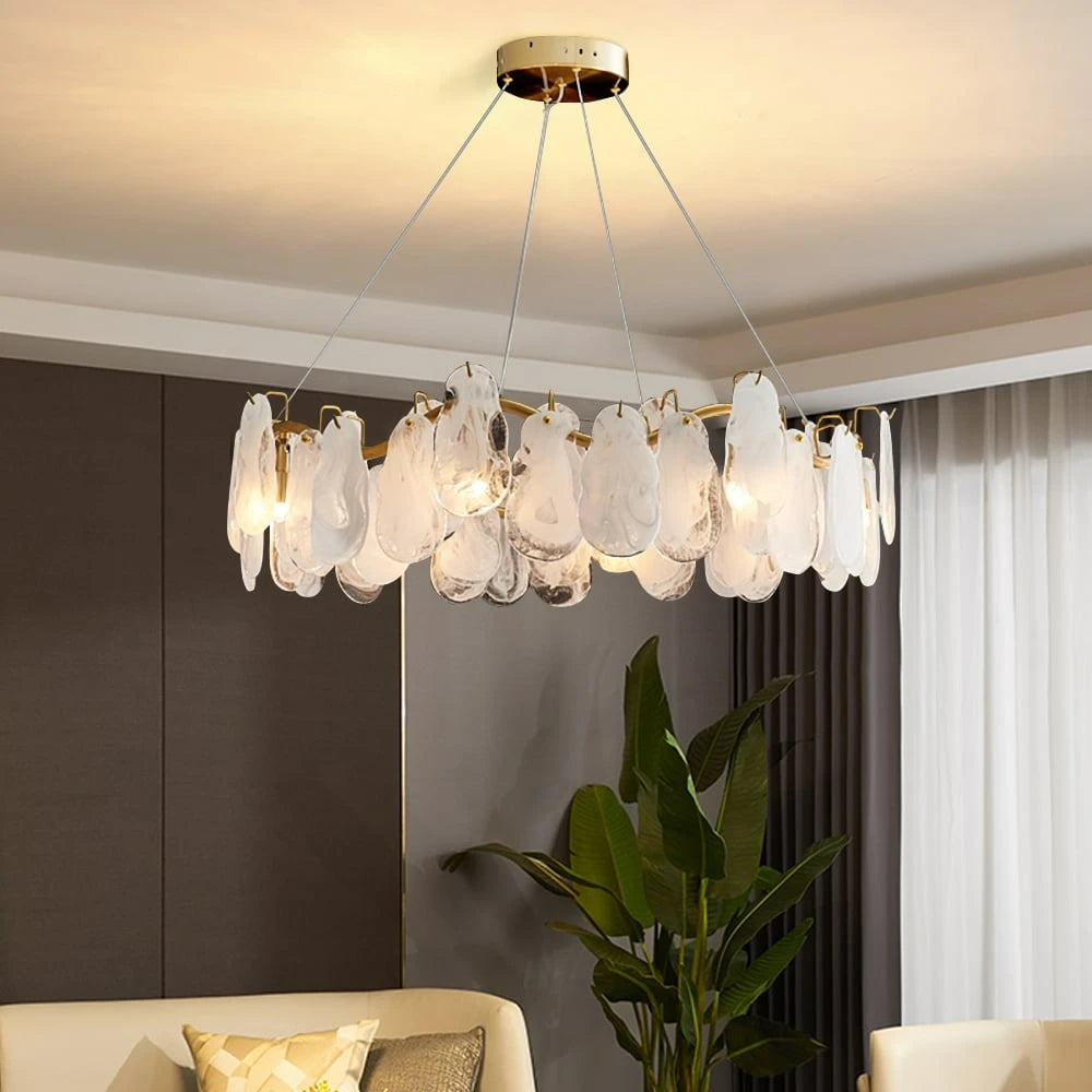 Cloud Modern 8-Light Tiered Cloud Glass Chandelier with Adjustable Cables Scene Graph- Sofary Light