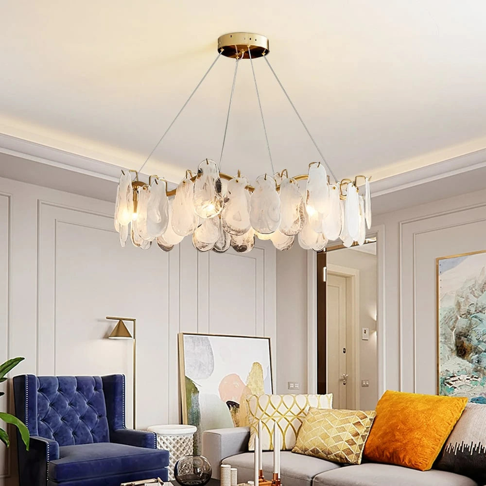 Cloud Modern 8-Light Tiered Cloud Glass Chandelier with Adjustable Cables Scene Graph- Sofary Light