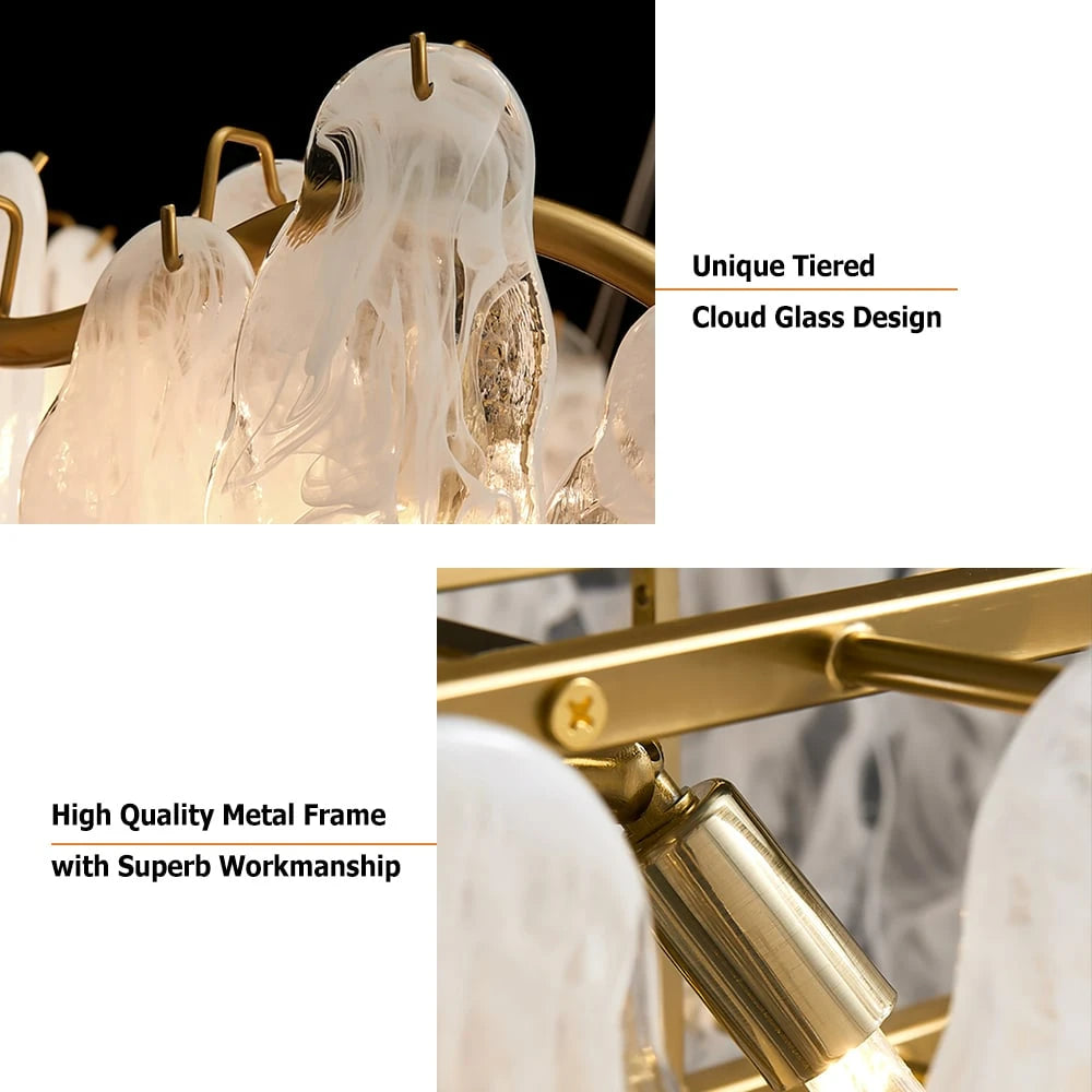 Cloud Modern 8-Light Tiered Cloud Glass Chandelier with Adjustable Cables Scene Graph- Sofary Light