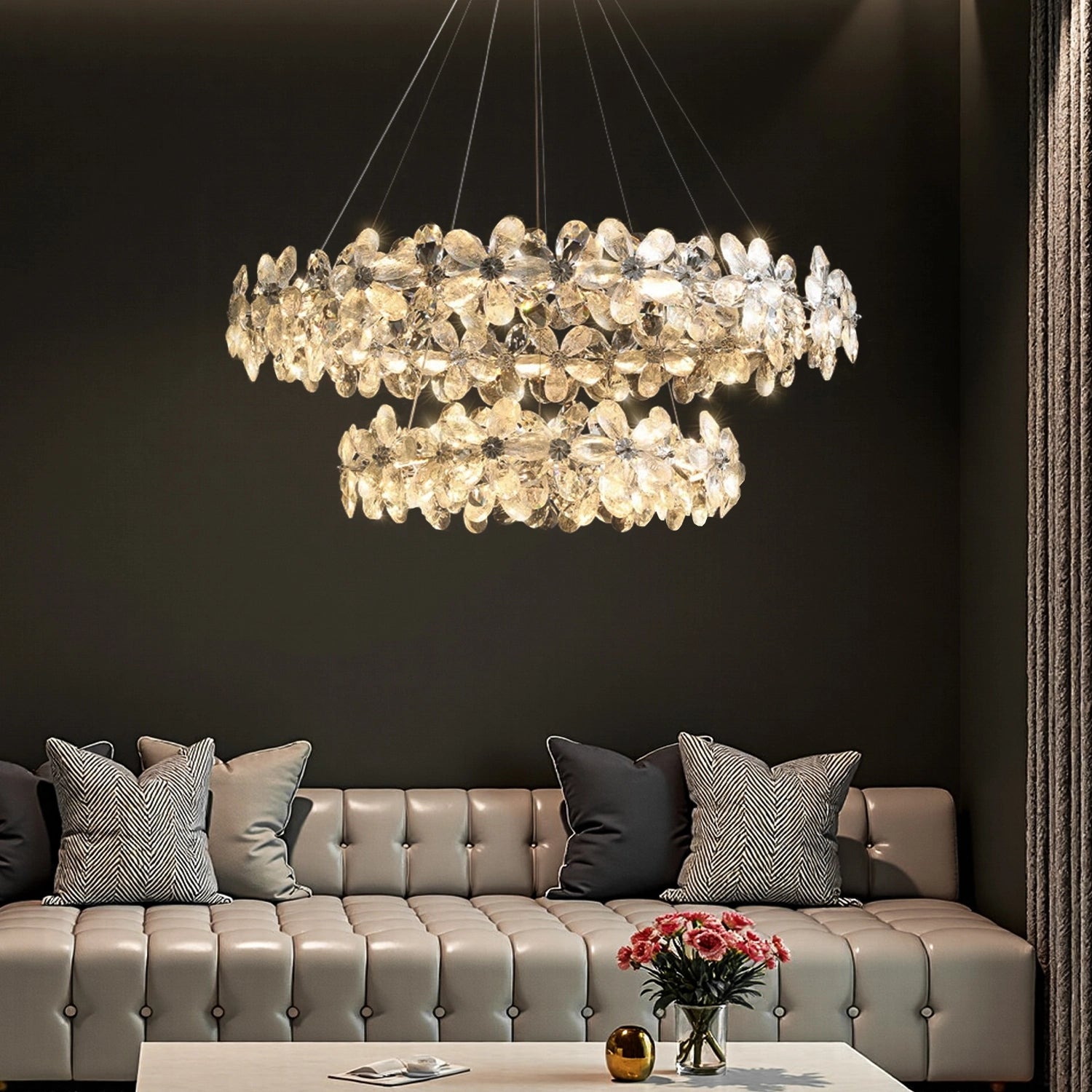 Crystal Bloom Double Halo Chandelier - Sofary Lighting