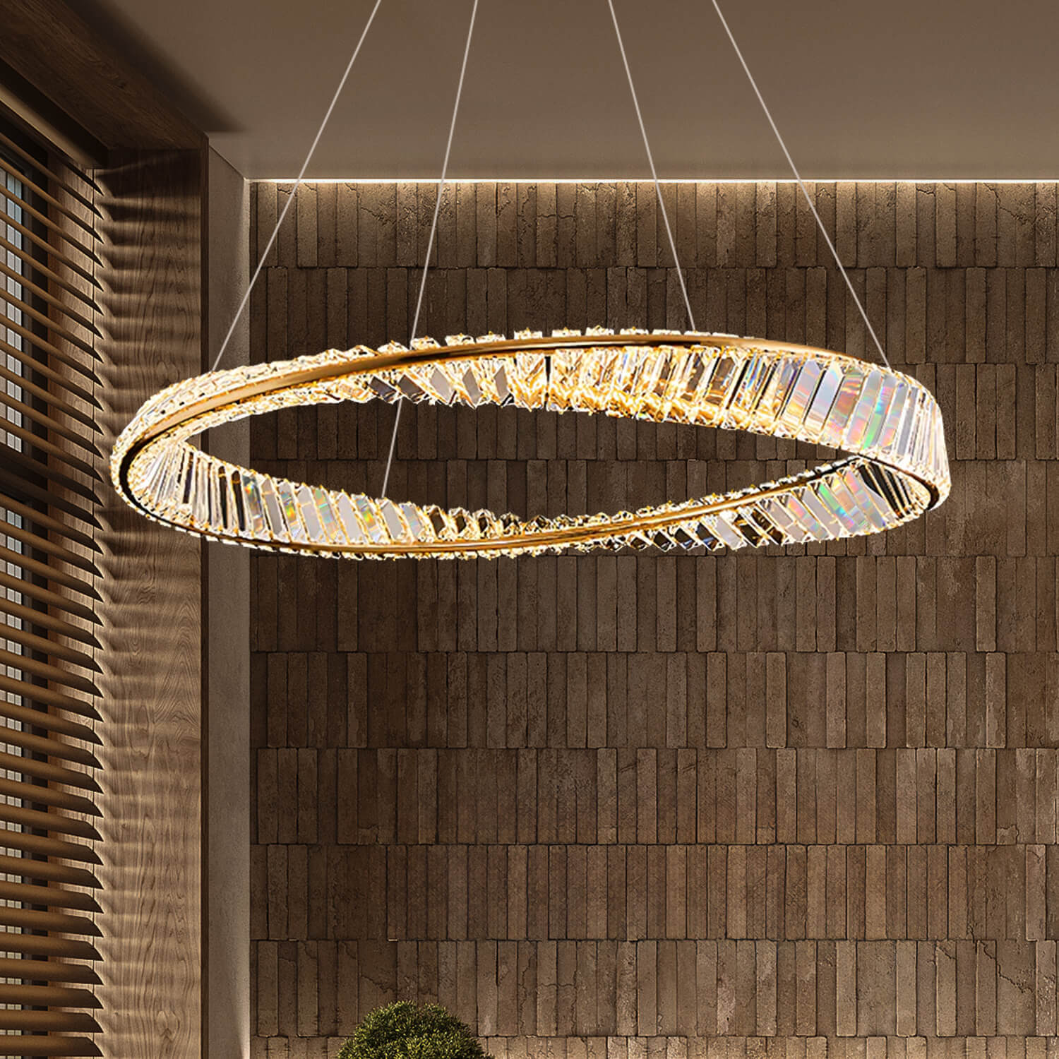 Gold Irregular Ring Crystal LED Chandelier Multiple Ring Options Close Up