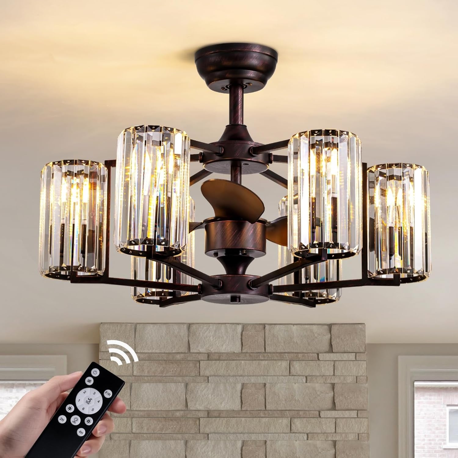 LumiBreeze 27 inch Crystal Fan Chandelier - Sofary Lighting