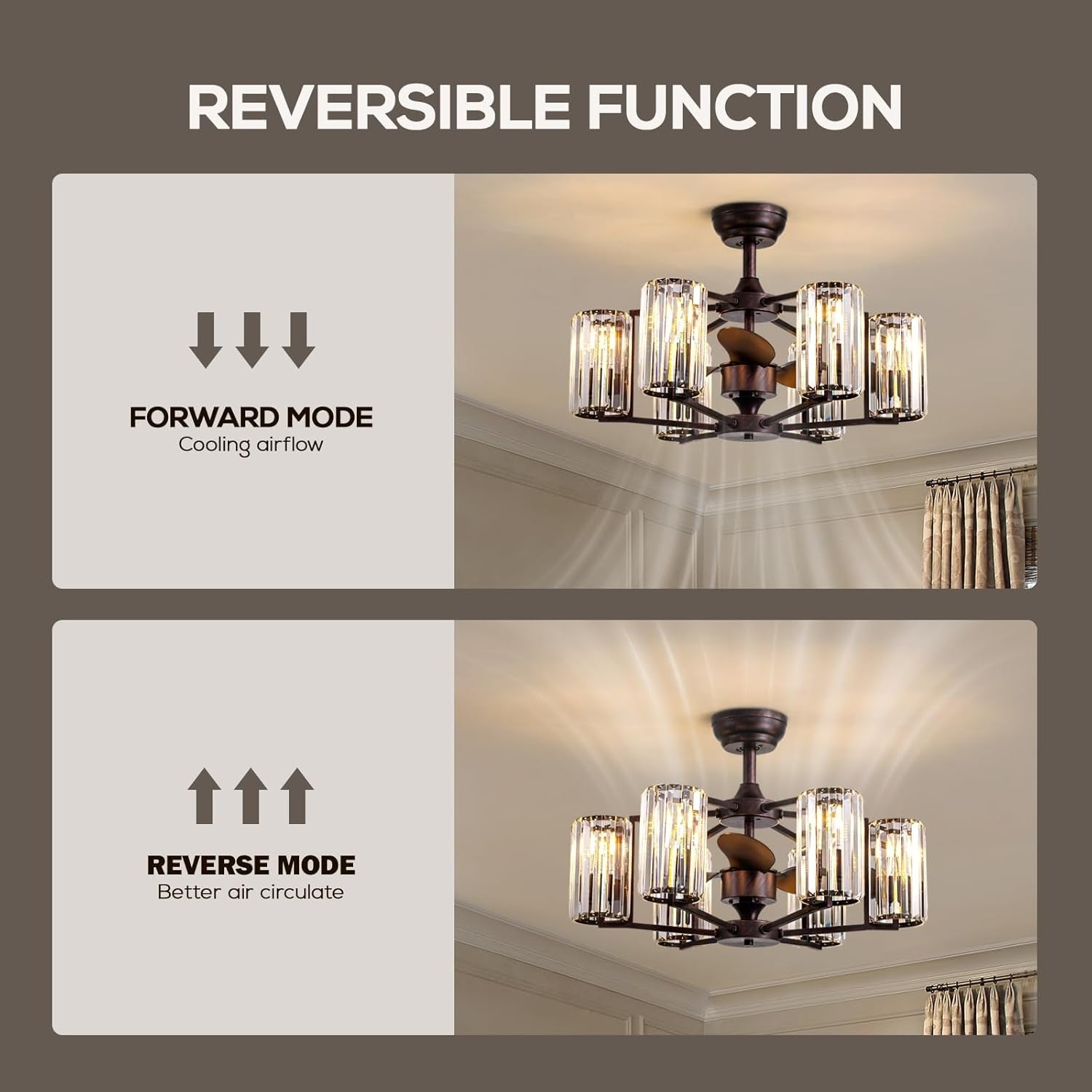 LumiBreeze 27 inch Crystal Fan Chandelier - Sofary Lighting