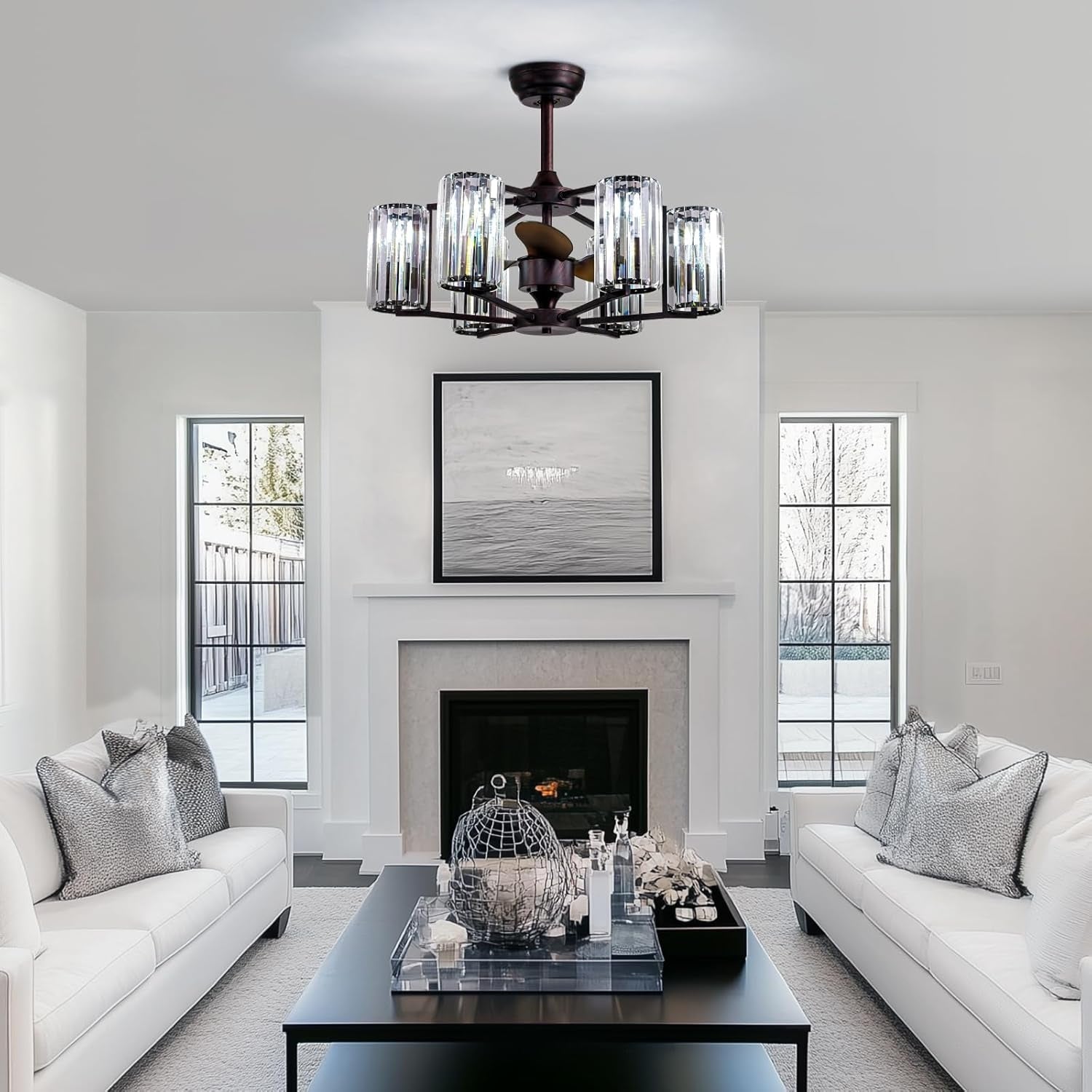 LumiBreeze 27 inch Crystal Fan Chandelier - Sofary Lighting