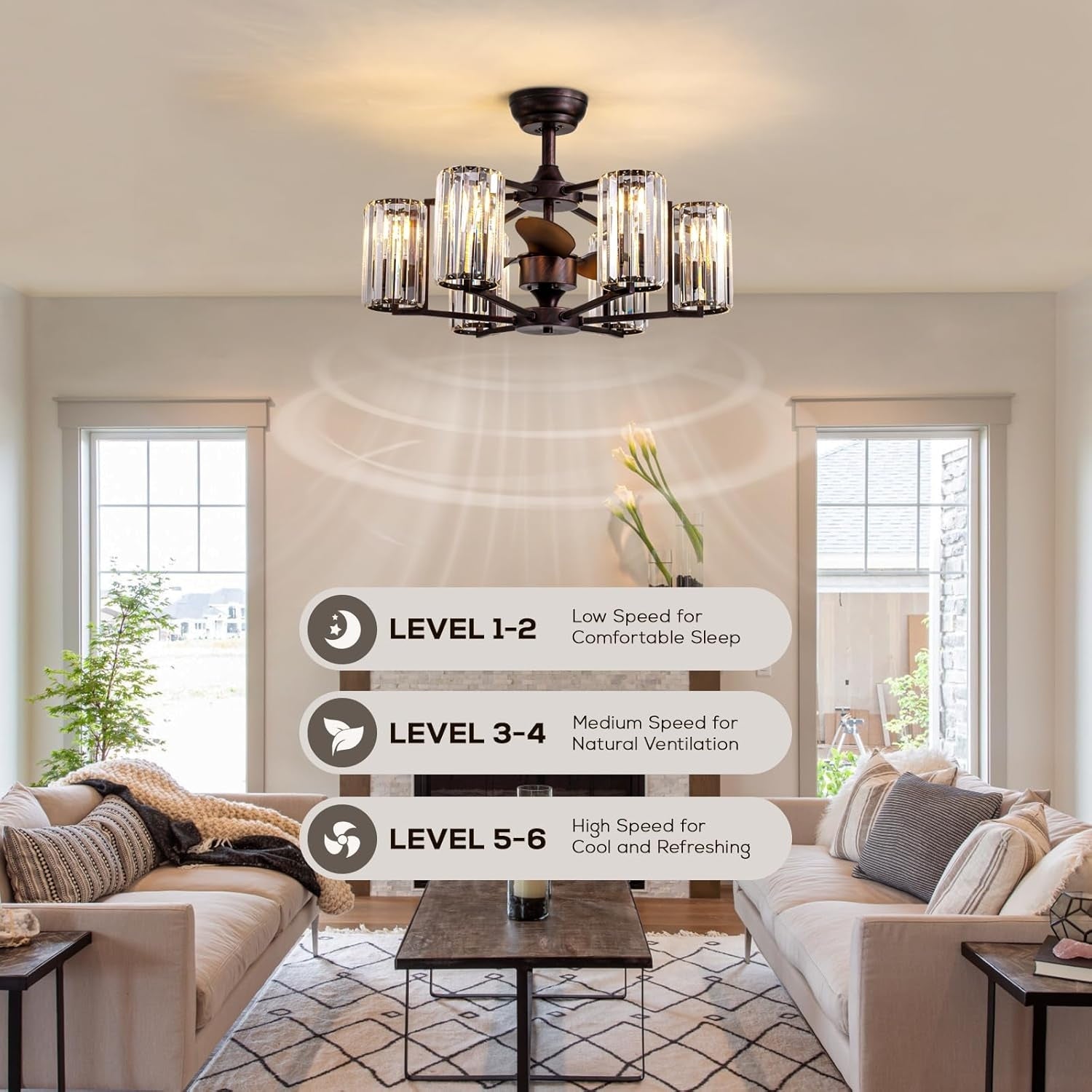 LumiBreeze 27 inch Crystal Fan Chandelier - Sofary Lighting