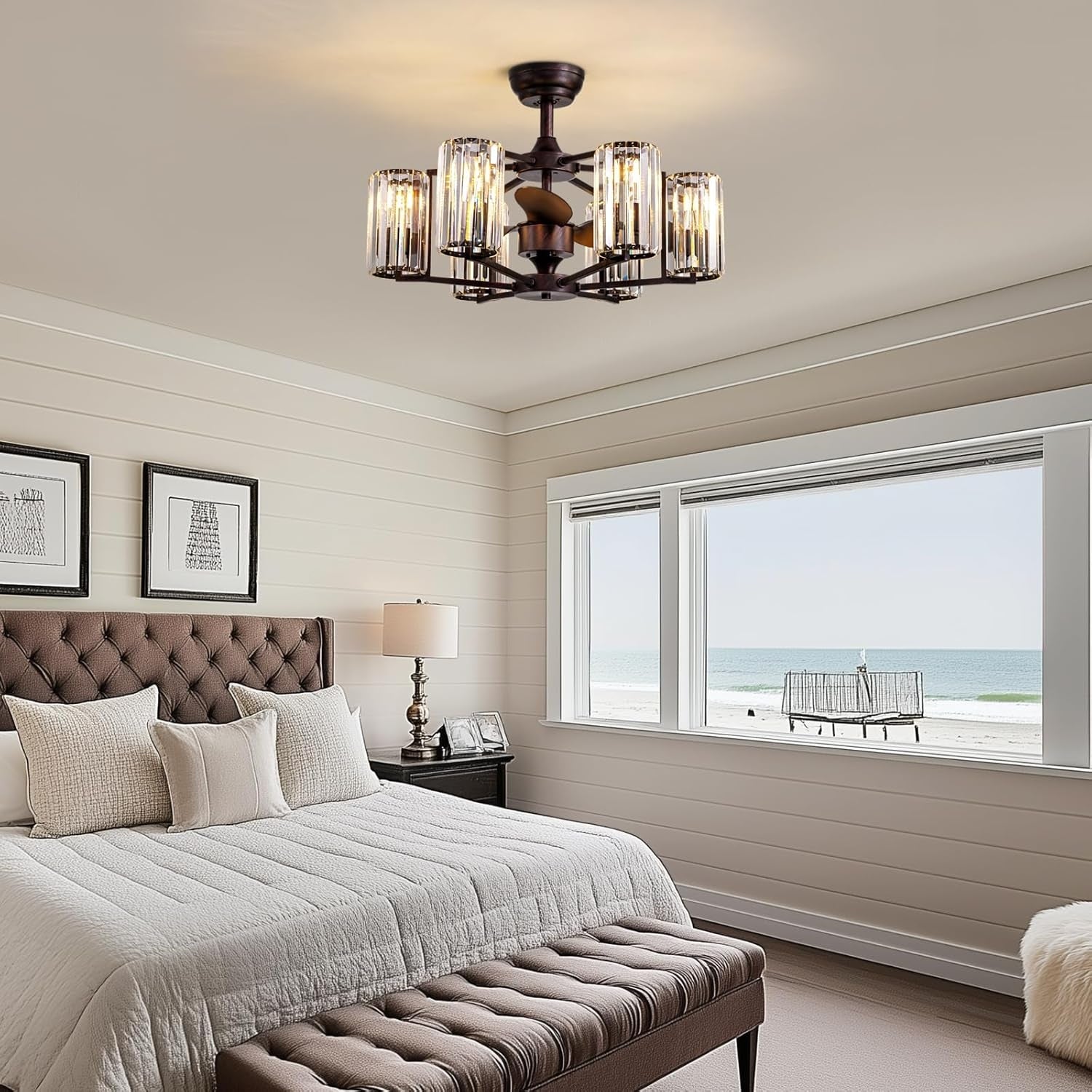 LumiBreeze 27 inch Crystal Fan Chandelier - Sofary Lighting