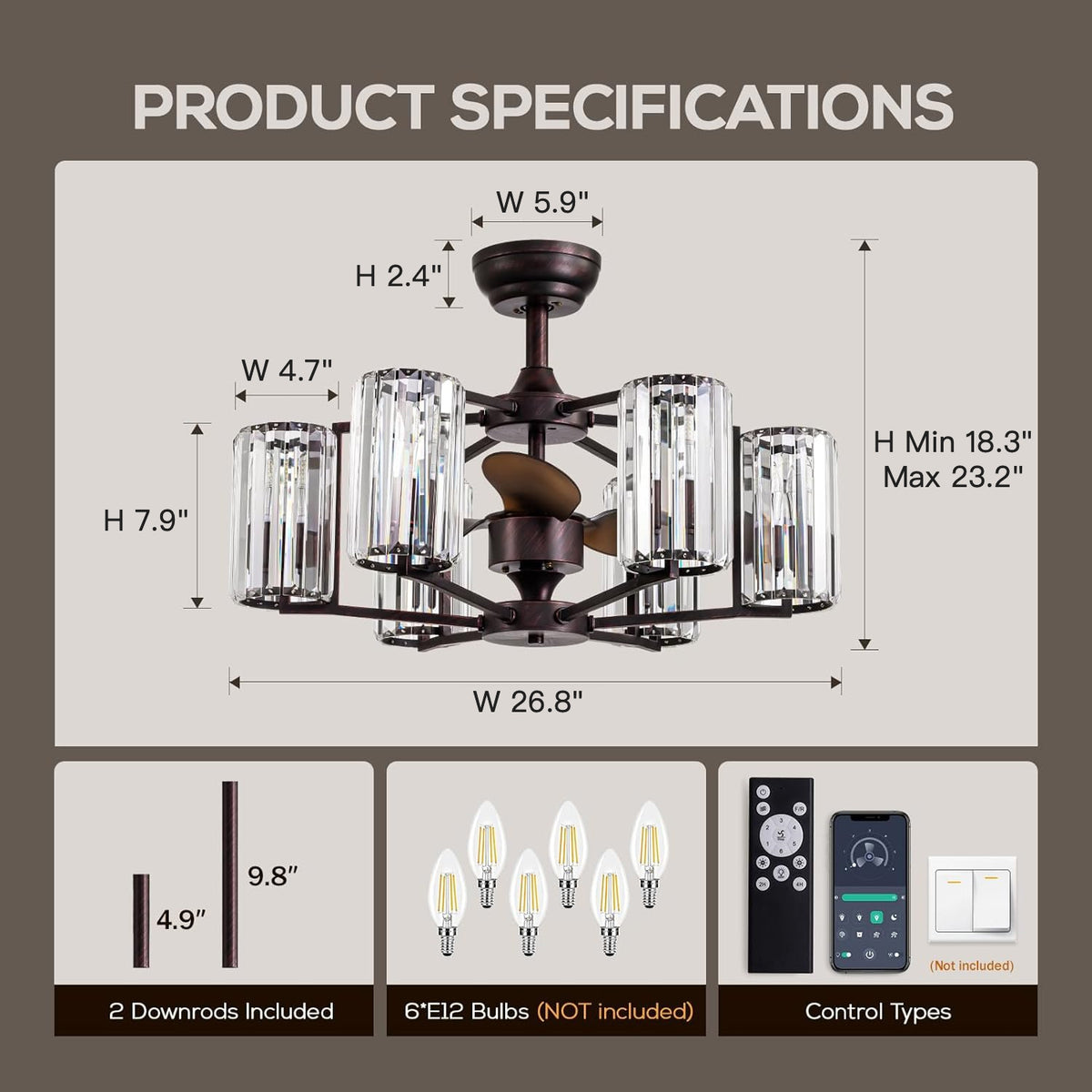 LumiBreeze 27 inch Crystal Fan Chandelier - Sofary Lighting
