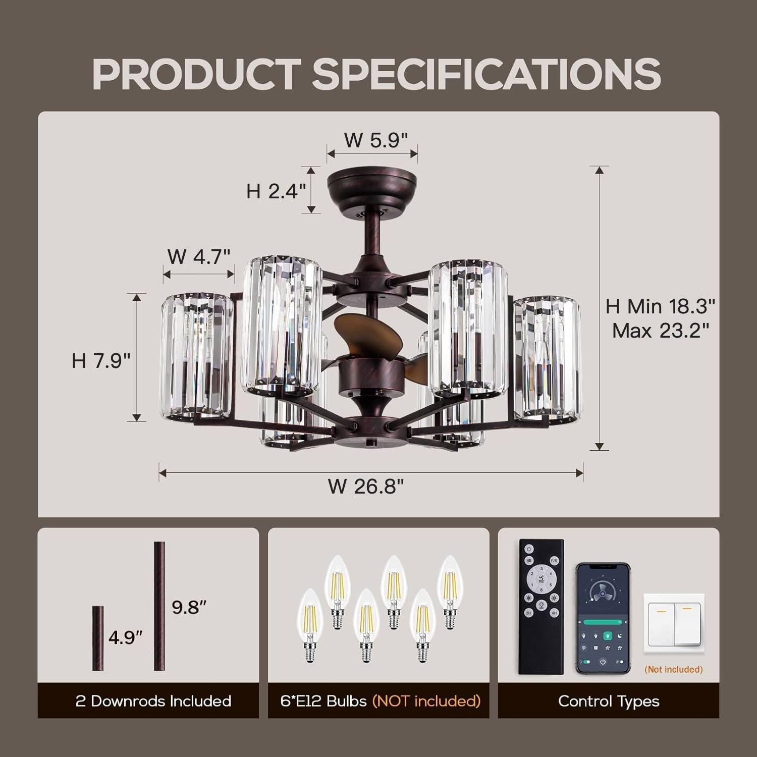 LumiBreeze 27 inch Crystal Fan Chandelier - Sofary Lighting