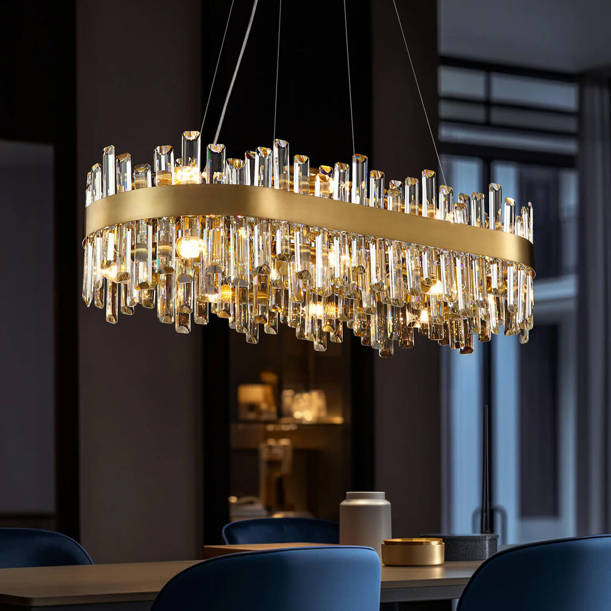 Gold Crystal Rectangular Chandelier for Dining Room | Sofary