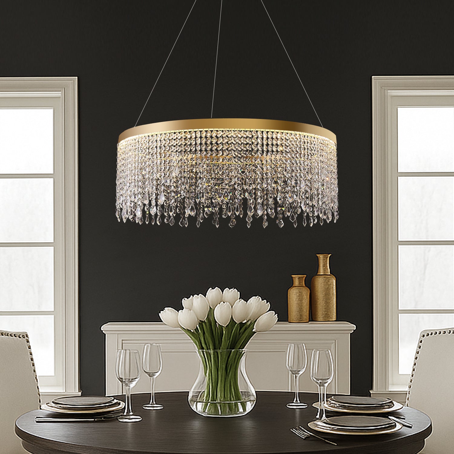 Luxurious K9 Crystal Gold Ring Chandelier LED Ceiling Lighting - Sofary Lighting