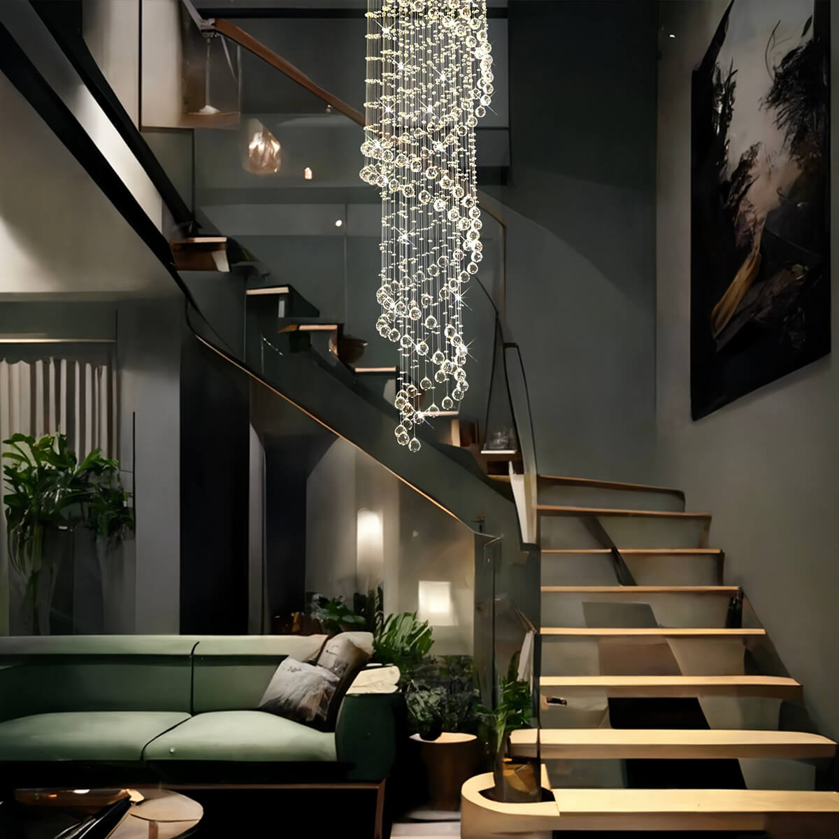 Modern-Spiral-Raindrop-Chandelier-Staircase | Sofary