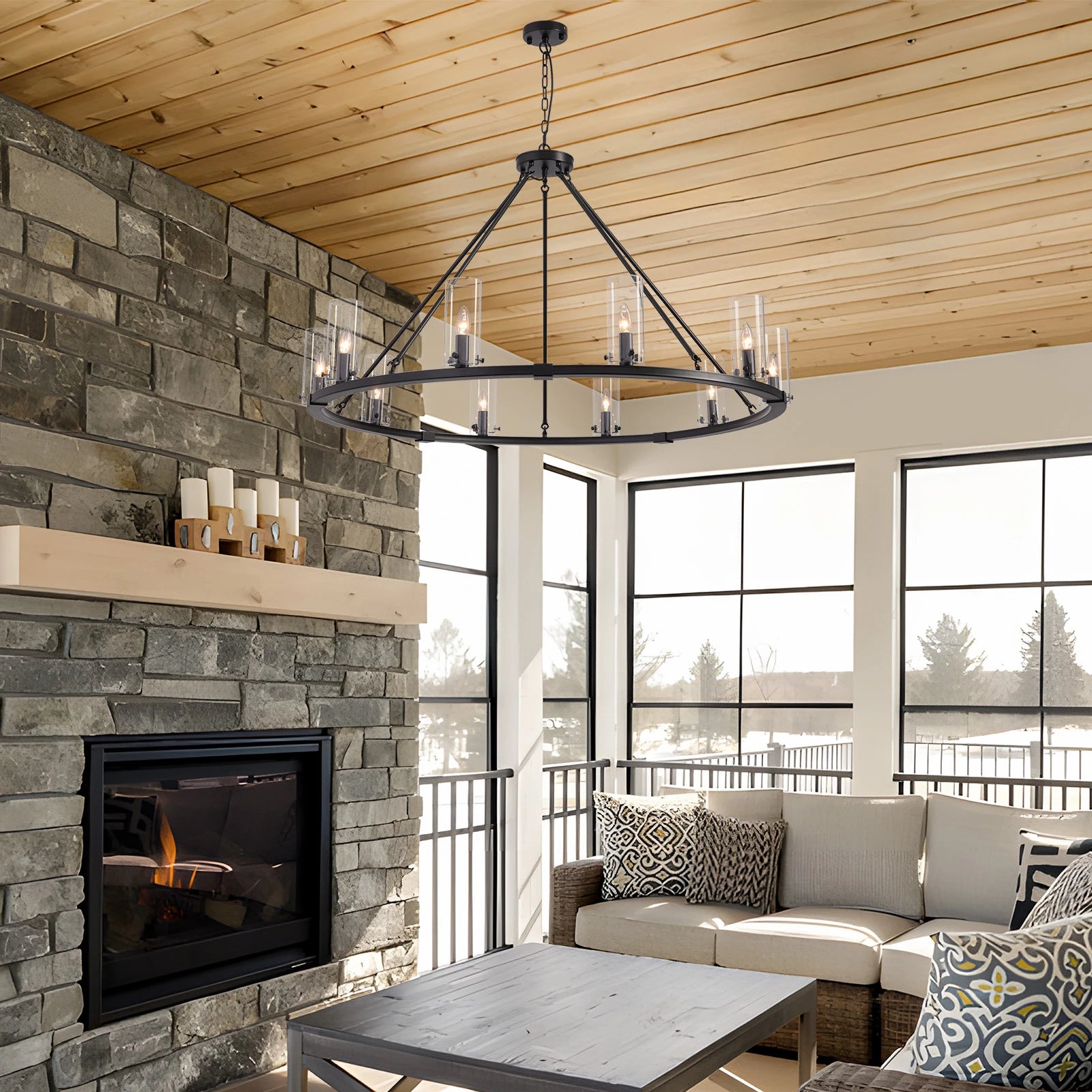 Modern Black Round Farmhouse Chandelier-Sofary Lighting