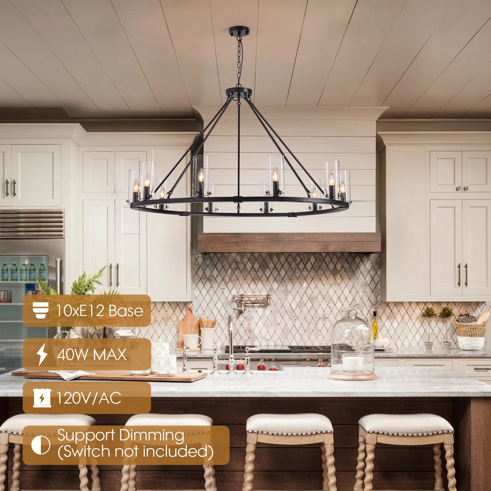 Modern Black Round Farmhouse Chandelier-Sofary Lighting