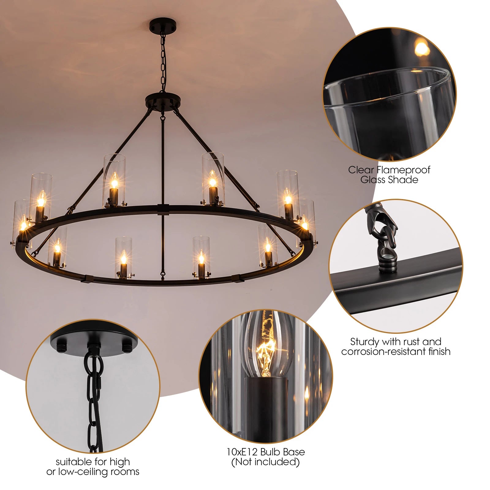 Modern Black Round Farmhouse Chandelier-Sofary Lighting