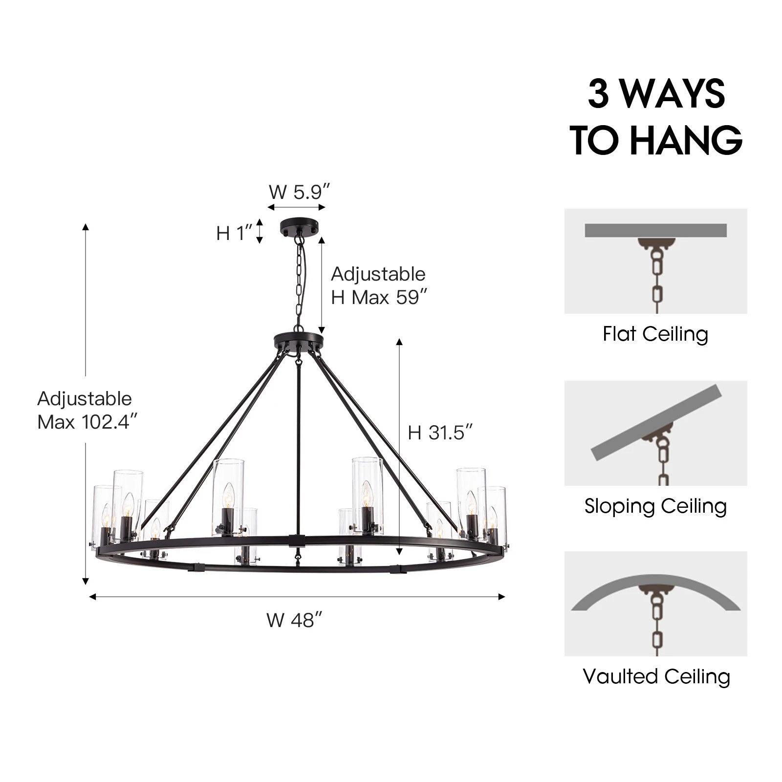 Modern Black Round Farmhouse Chandelier-Sofary Lighting