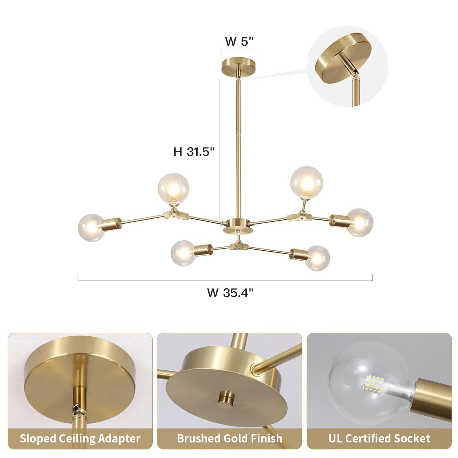 Modern Elegant Brushed Brass Globe Chandelier-—Sofary Lighting