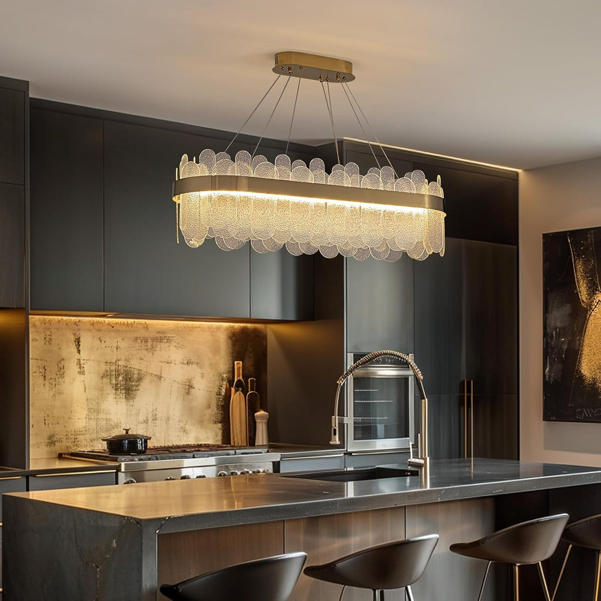 Modern Round Gold Rectangular Crystal Chandelierfor Dining Room ...