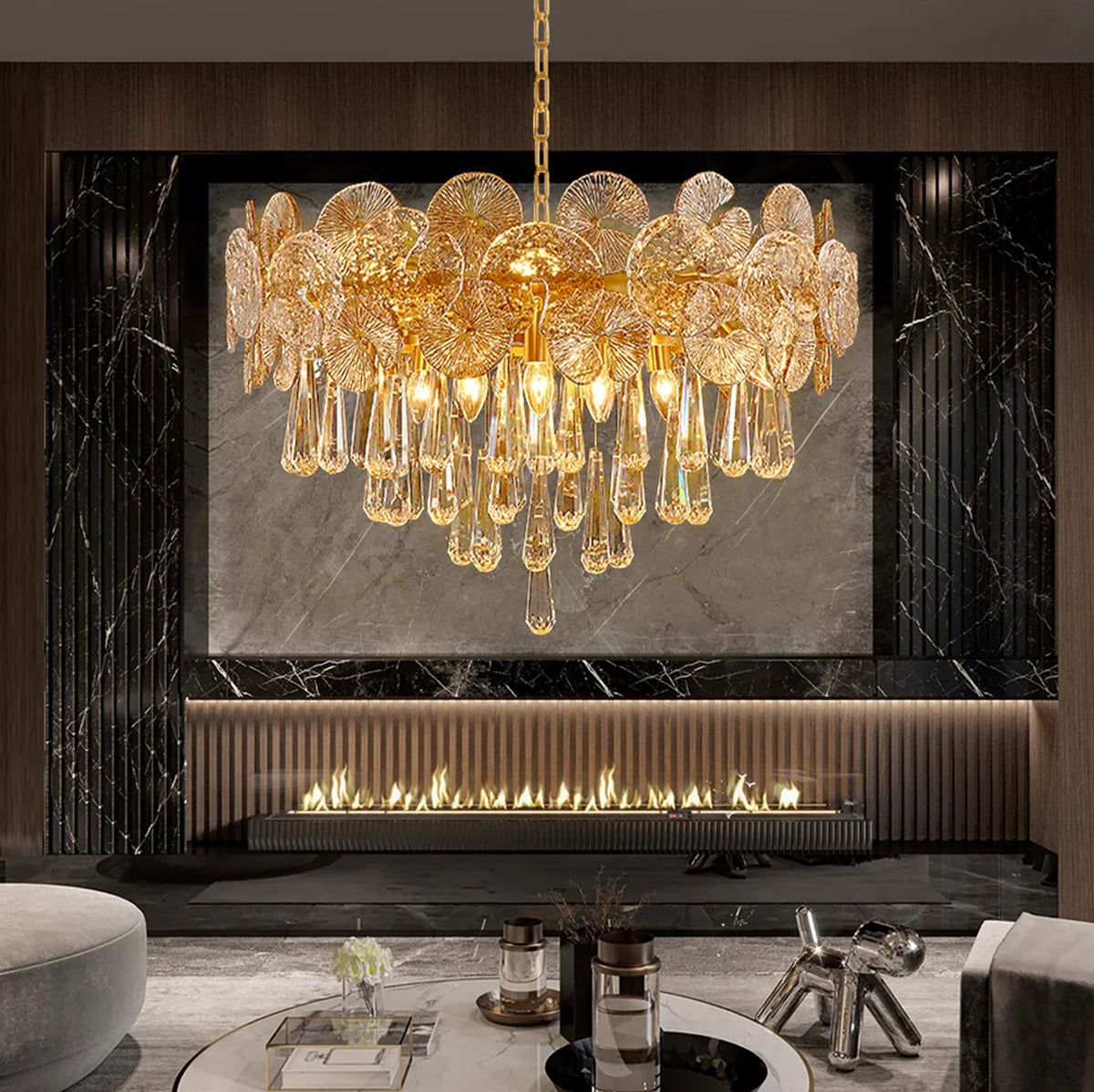 Aurelio Modern Luxury Gold Glass Chandelier for Living Room