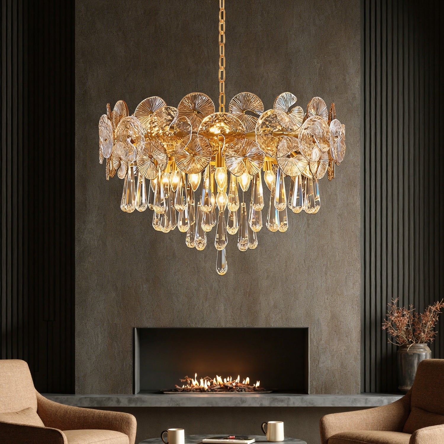 Modern Luxury Gold Glass Chandelier for Living Room Sofary Lighting
