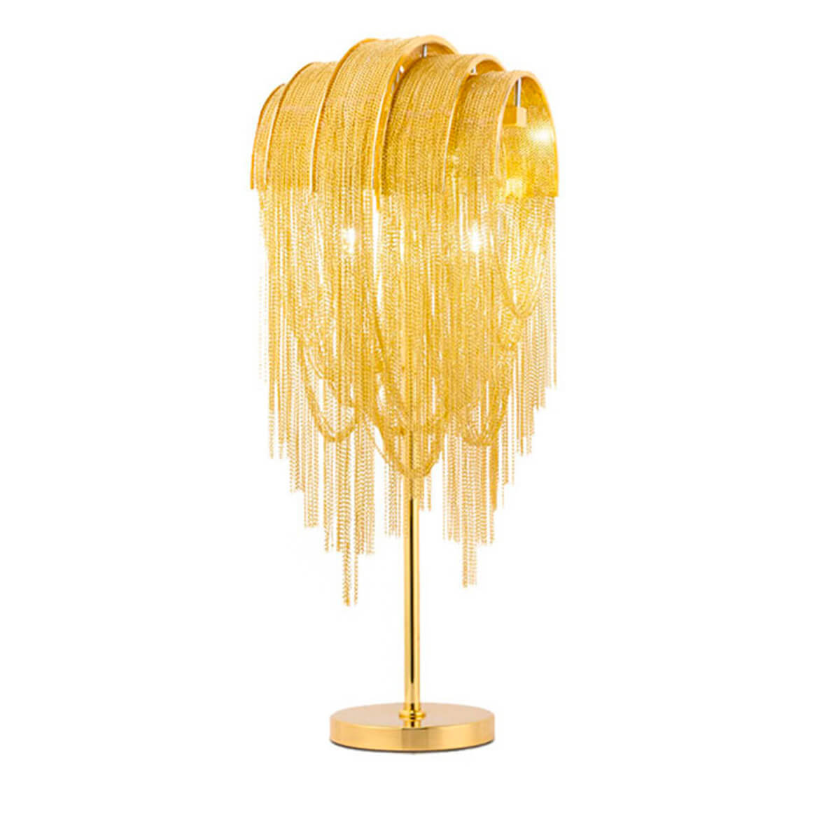 Nordic-postmodern-bedroom-tassel-aluminum-chain-table-lamp-front-view-white | Sofary
