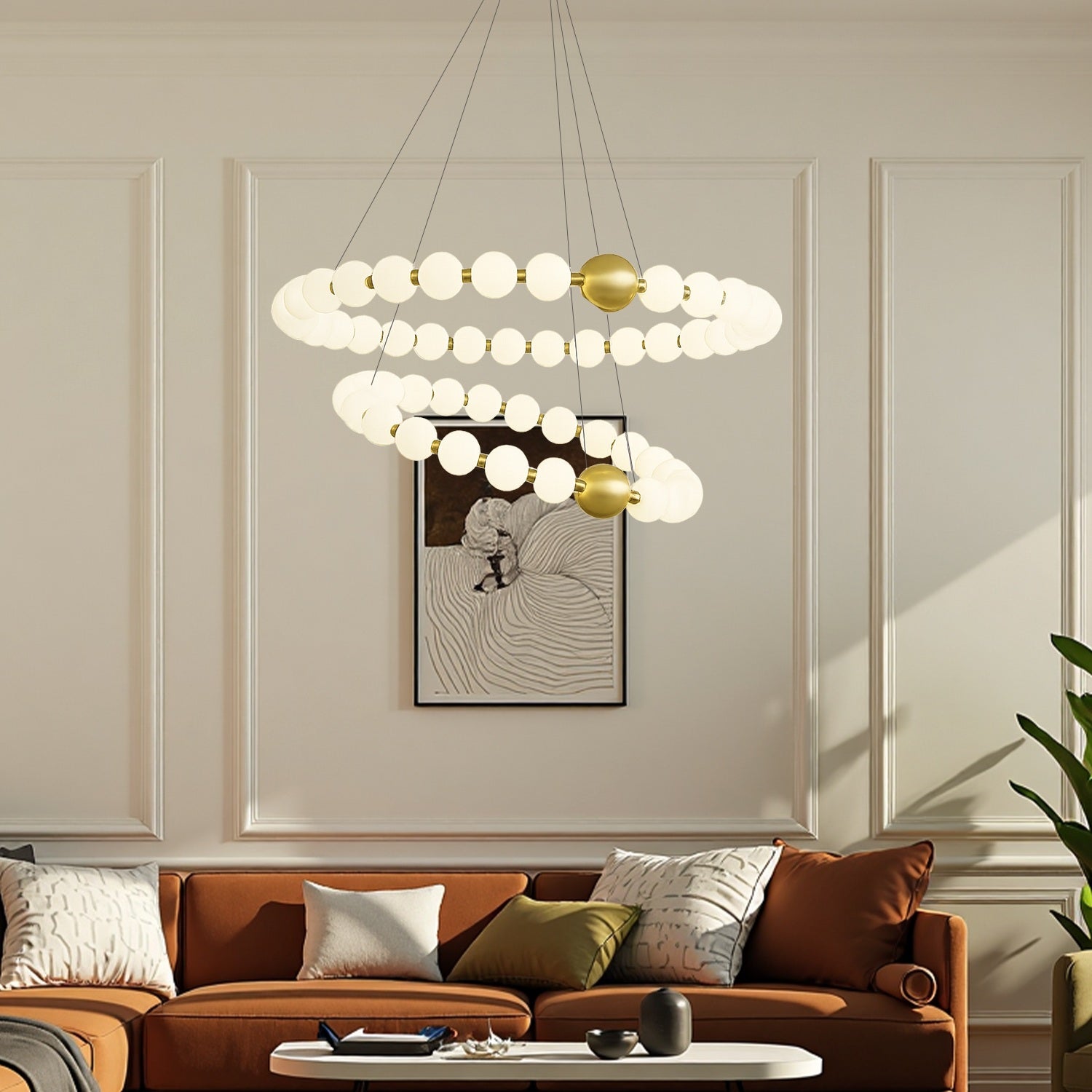 Opulent Two Tier Round Pearl Chandelier ch399 20250704 Sofary Lighting