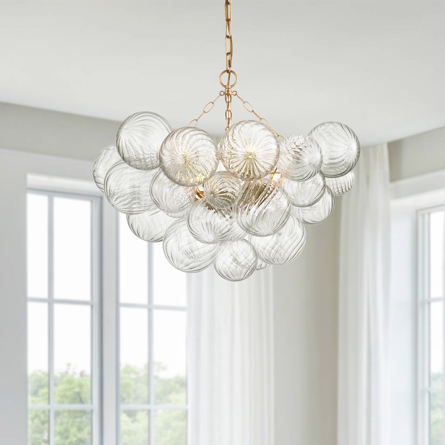 Round Swirled Clear Blown Glass Ribbed Globe - Sofary Lighting