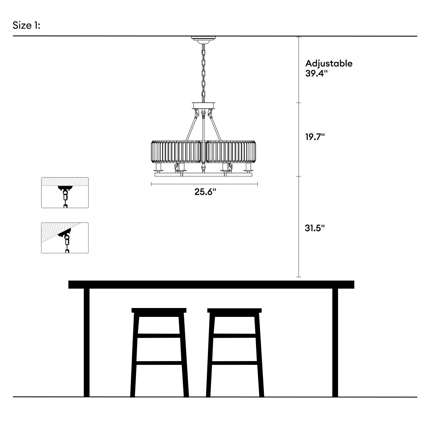 Contemporary Round Island Crystal Chandelier - Rustic Vintage Industrial design - Diam 25.6 inch