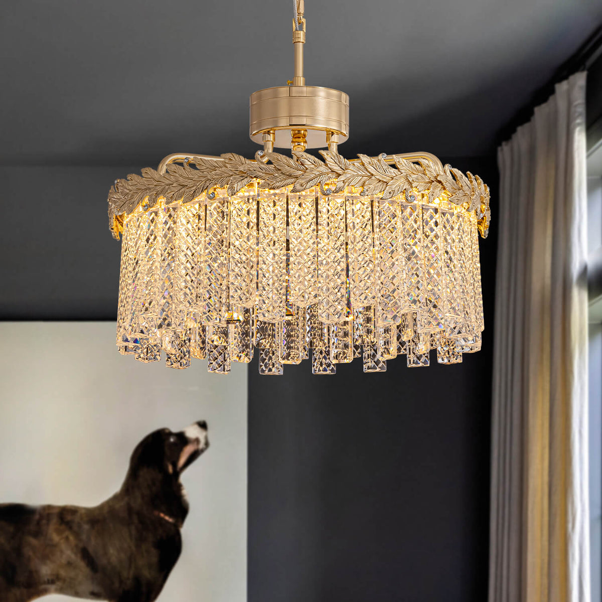 Seraphic Luxury Modern Gold Brass Crystal Round Chandelier for Dining ...