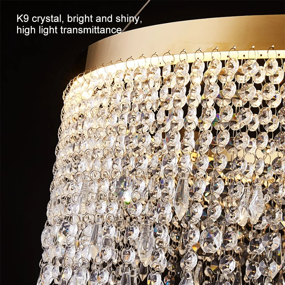 Luxurious K9 Crystal Gold Ring Chandelier LED Dimmable Ceiling Lighting Details- Sofary Light
