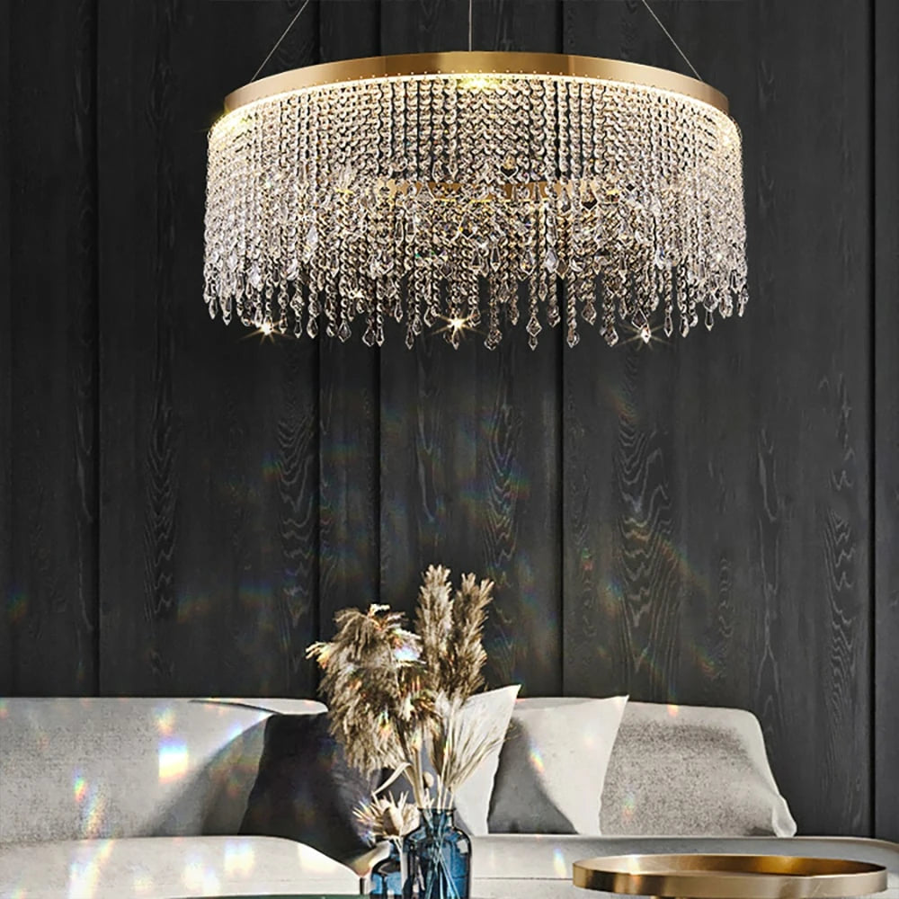 Luxurious K9 Crystal Gold Ring Chandelier LED Dimmable Ceiling Lighting Main Graph- Sofary Light