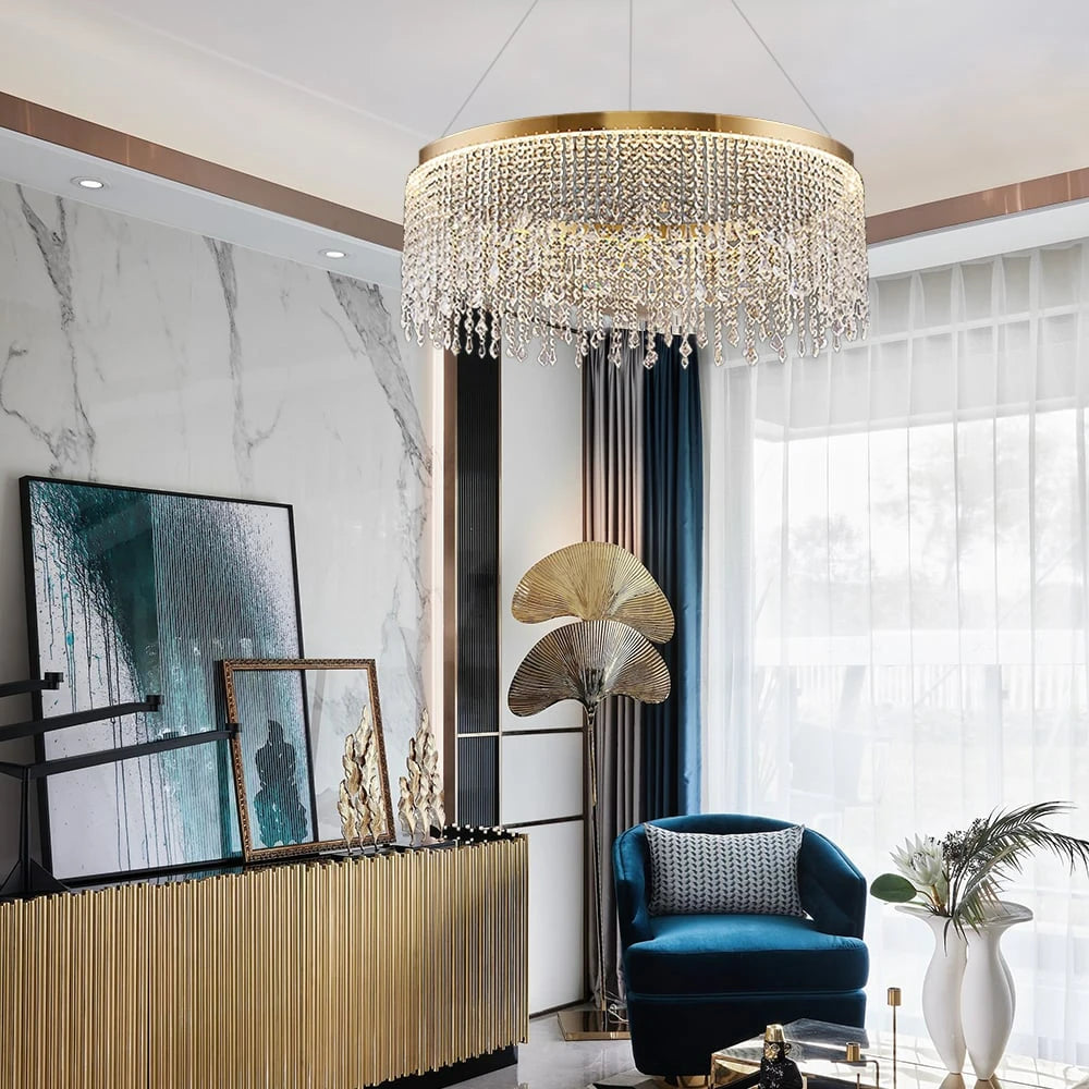 Luxurious K9 Crystal Gold Ring Chandelier LED Dimmable Ceiling Lighting Main Graph- Sofary Light