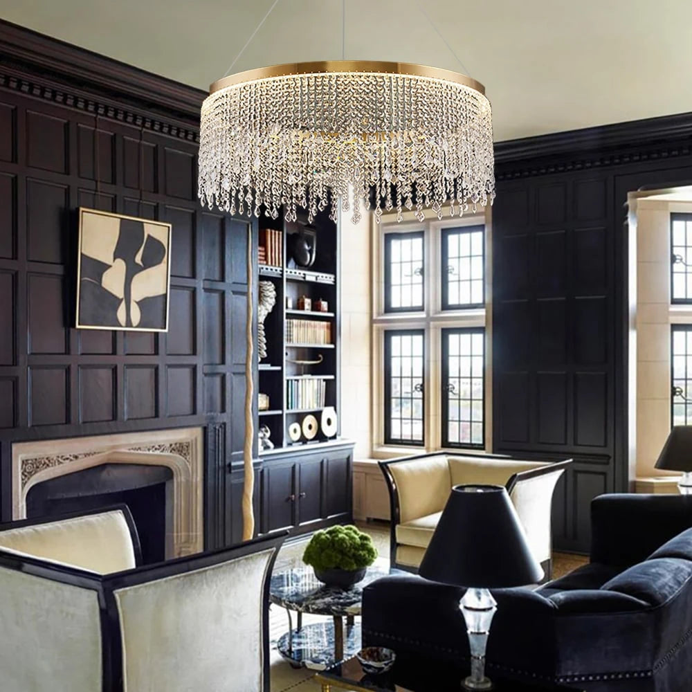 Luxurious K9 Crystal Gold Ring Chandelier LED Dimmable Ceiling Lighting Main Graph- Sofary Light