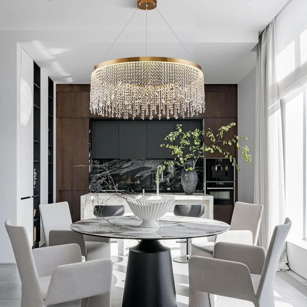 Luxurious K9 Crystal Gold Ring Chandelier LED Dimmable Ceiling Lighting Main Graph- Sofary Light