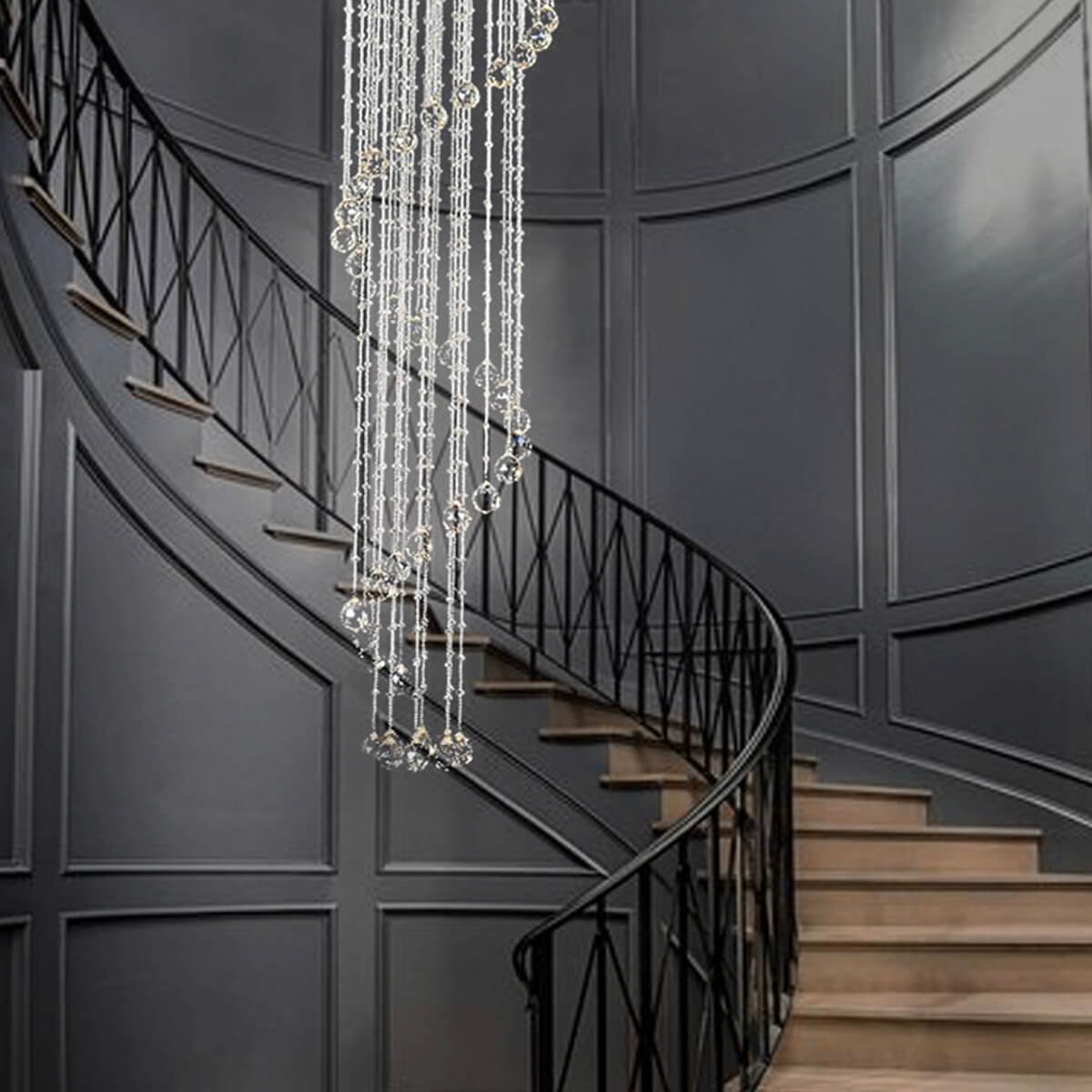 Spiral Raindrop Chandelier Double Layer-Staircase2 | Sofary