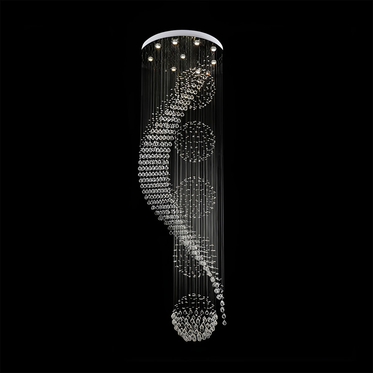 Wave-Shaped-Spiral-Raindrop-Crystal-Chandelier-front-view-black | Sofary