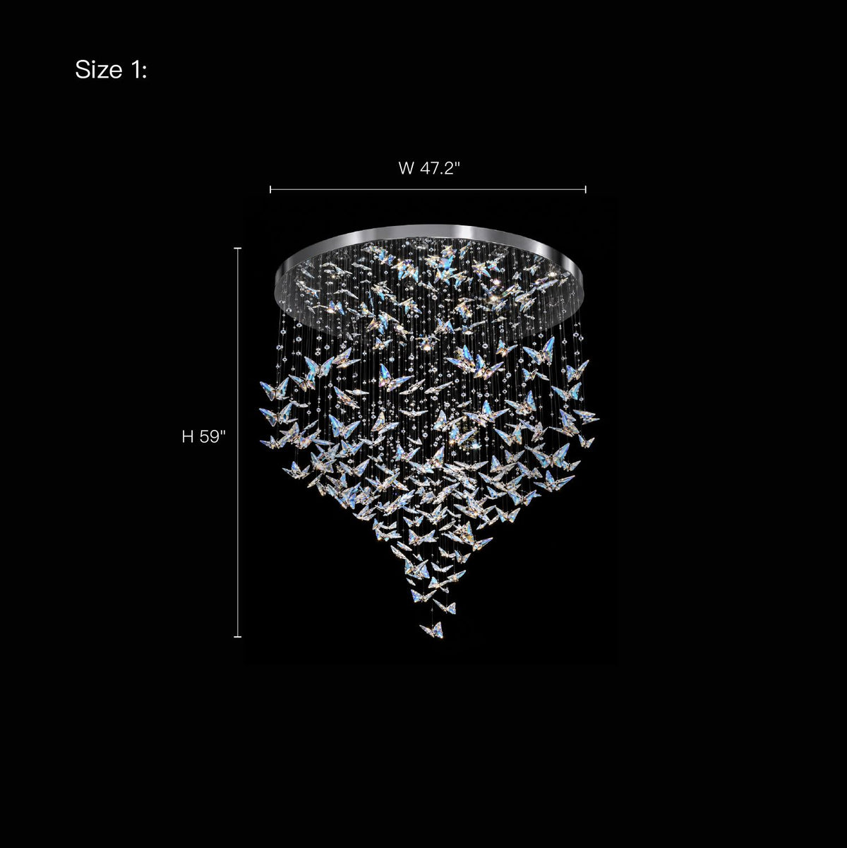 Aeris Modern Butterfly Crystal Chandelier dimensions — W47.2" x H59" | Sofary Lighting