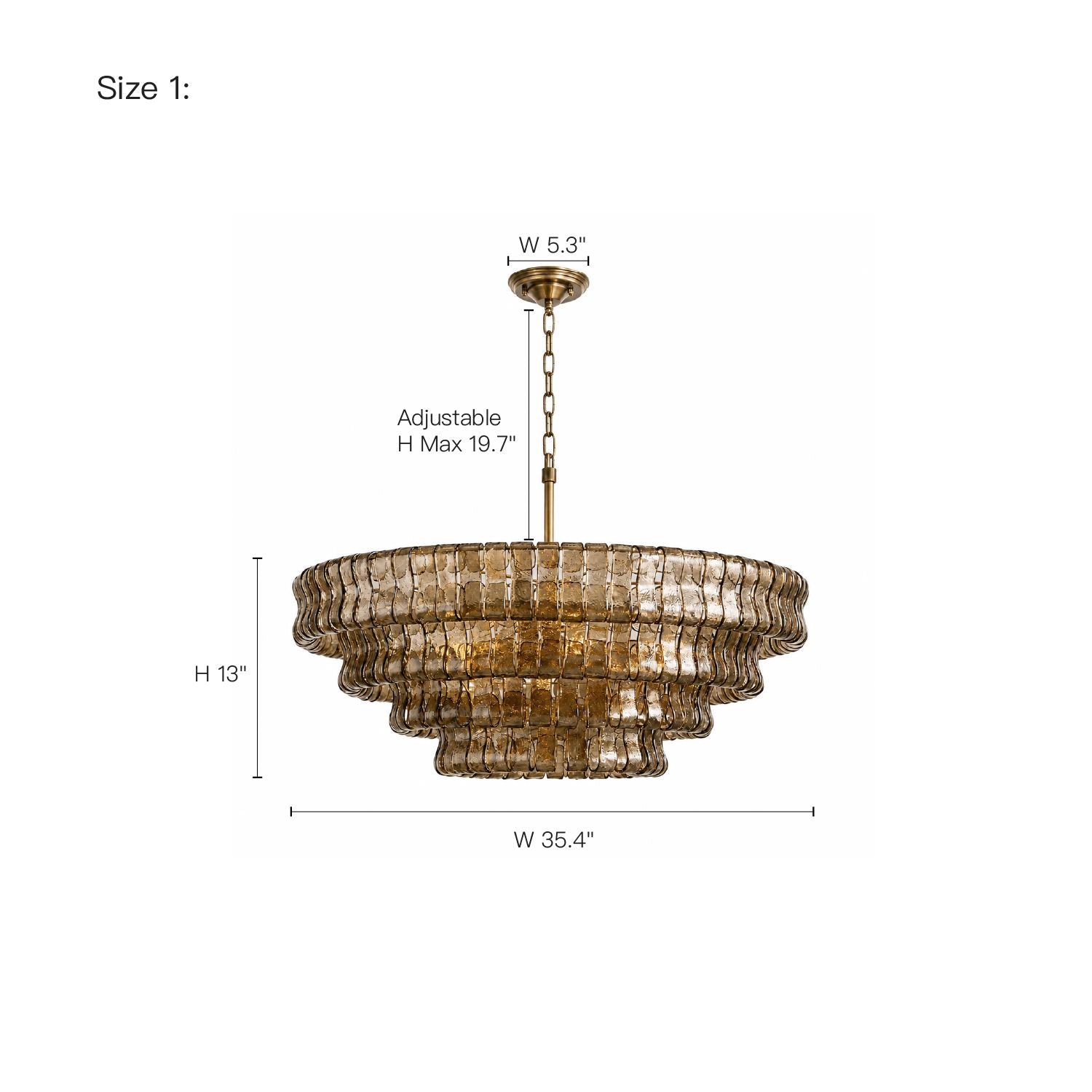 Aerore modern gold glass chandelier Size 1 dimensions: 35.4" W × 13" H (adjustable up to 19.7"), perfect for standard to high ceilings in dining, living, or foyer | Sofary Lighting