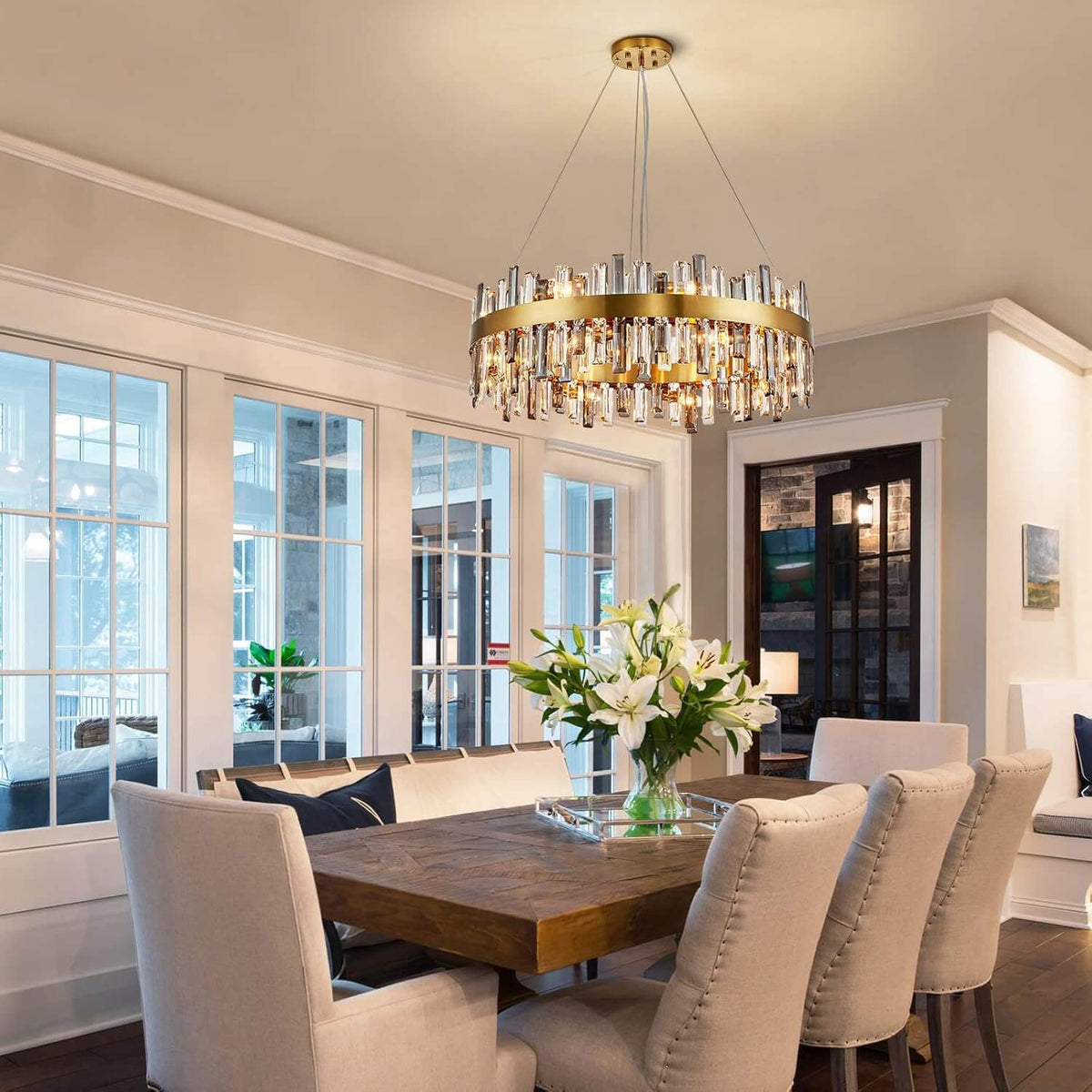 Aurum Luxury Modern Gold Brass clear and grey Crystal Round Chandelier ...