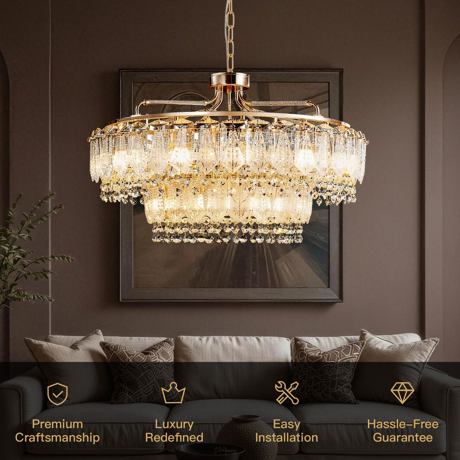 Astro Italian Mid-Century Modern Chrome Stainless Steel Double Tiered Satellite Chandelier key features: Premium Craftsmanship, Timeless Design, Easy Installation, Hassle-Free Guarantee | Sofary Lighting
