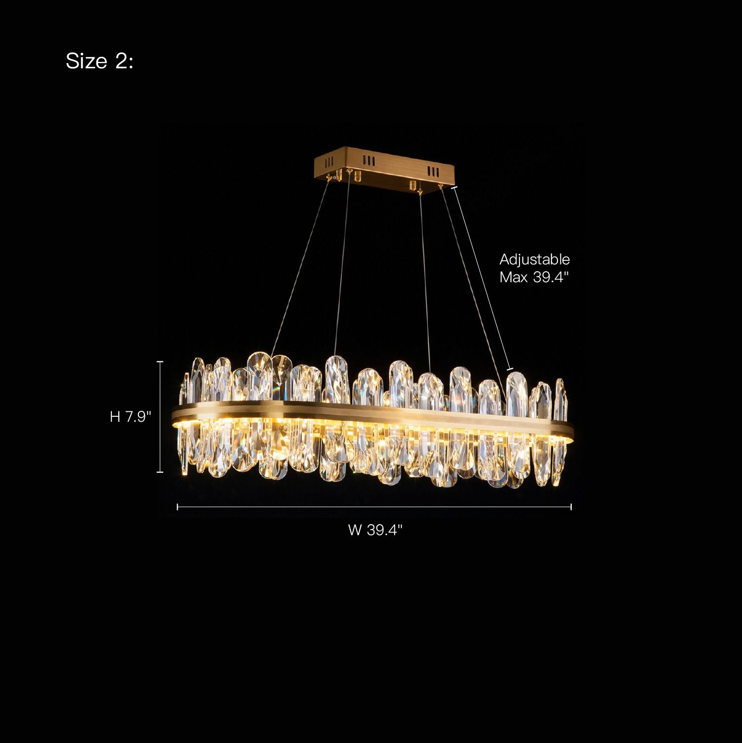 Aurelia Modern Luxury Champagne Gold Linear K9 Crystal LED Chandelier — Size 2 dimensions: Height 7.9", Width 39.4" | Sofary Lighting