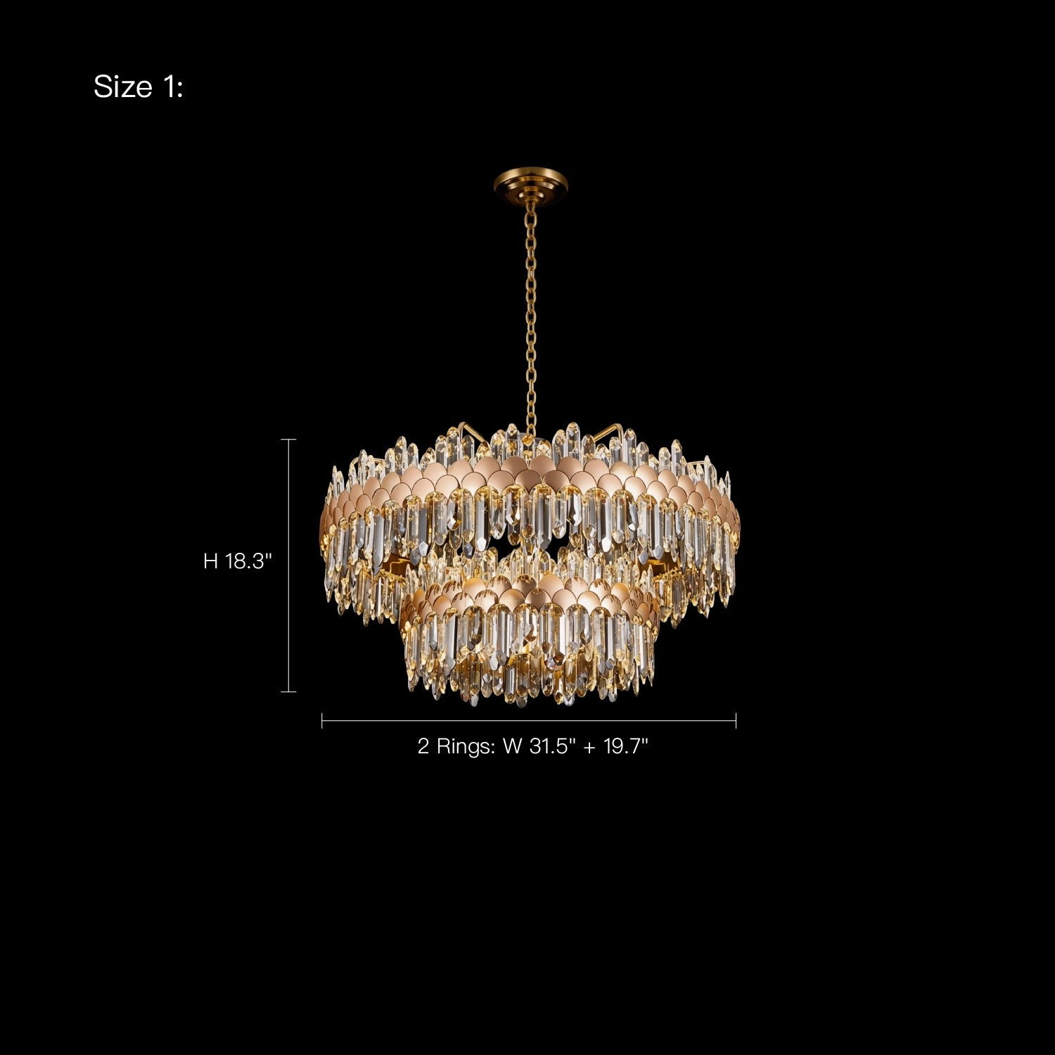 aurelio modern gold k9 crystal double tiered three color dimming chandelier dimensions 31.5 inch width with adjustable height | Sofary Lighting