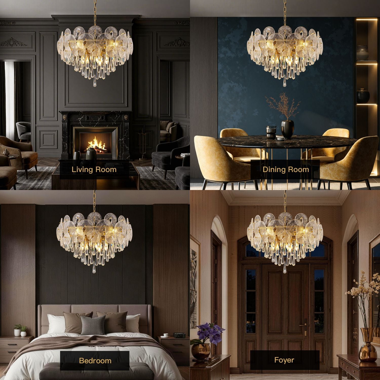 Aurelio Modern Luxury Gold Glass Chandelier for Living Room Dining Room Bedroom & Foyer | Sofary Lighting