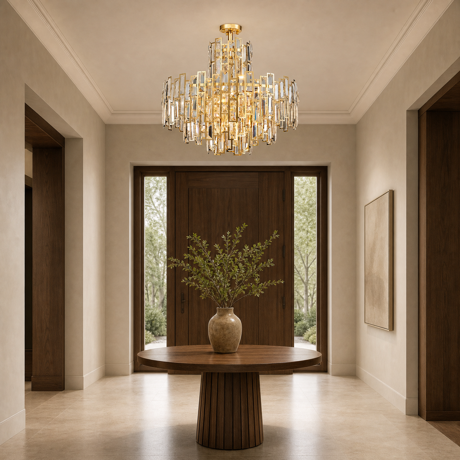 Aurelisse Luxury Gold Crystal Tiered Round Chandelier foyer room