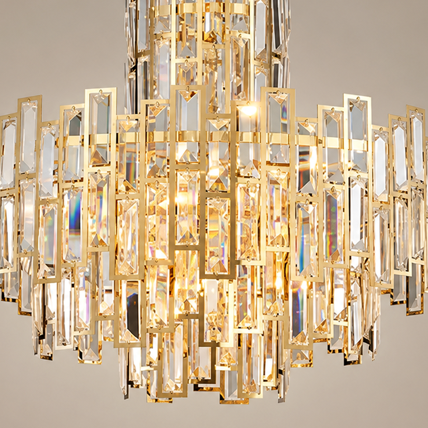 Aurelisse Luxury Gold Crystal Tiered Round Chandelier glass metal detail