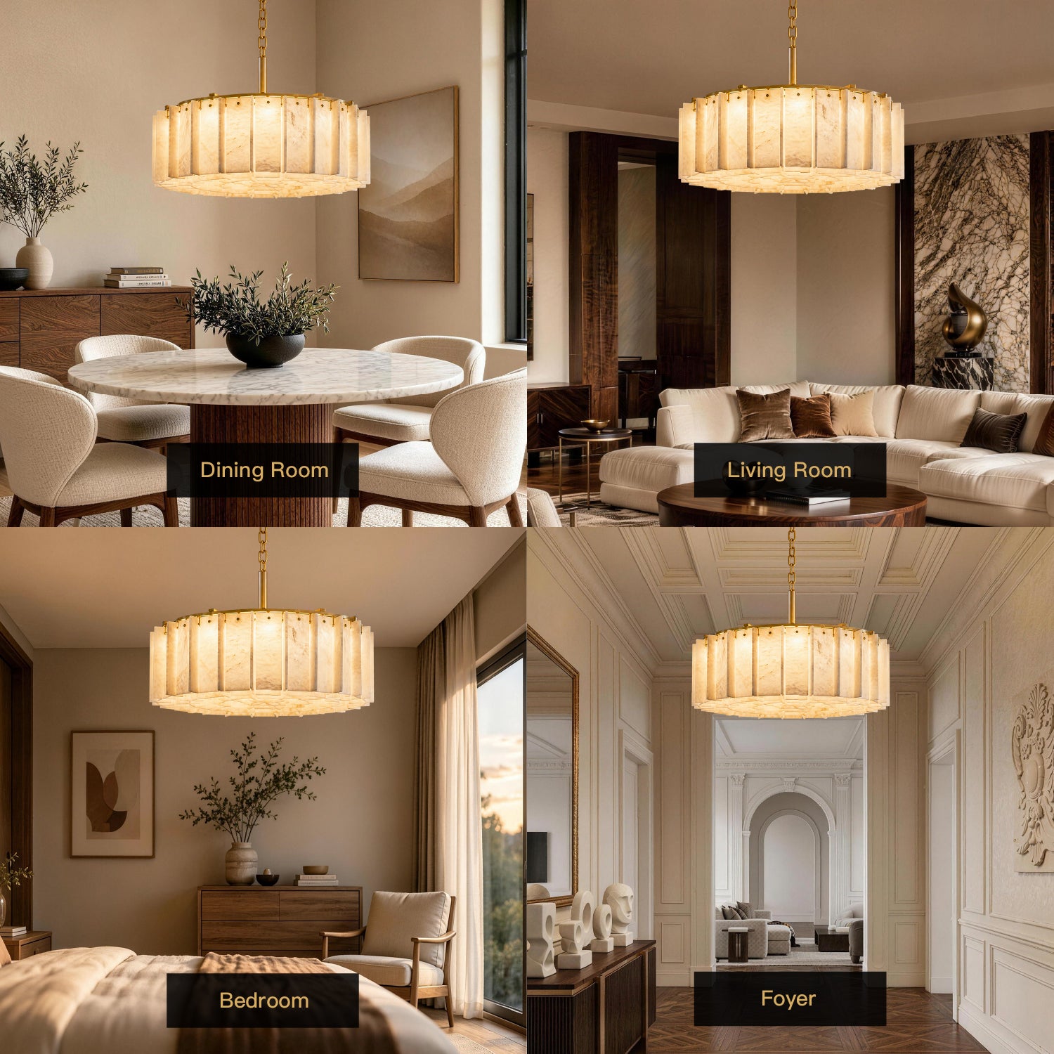 Gold Alabaster Round Chandelier - Modern Luxury | Sofary