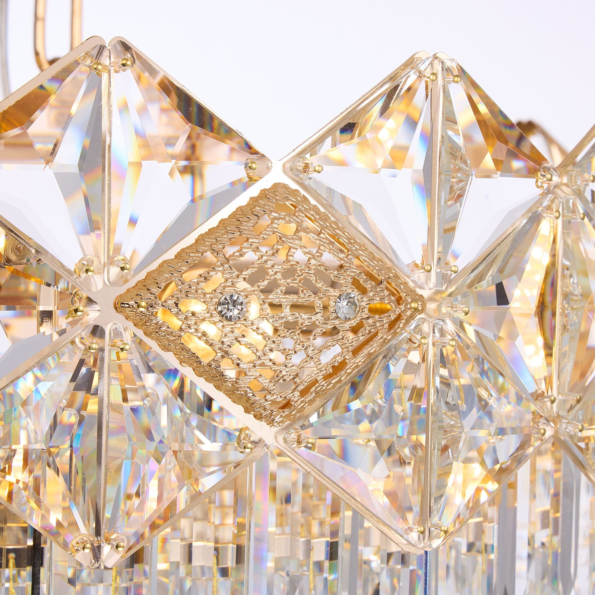 Aureme Chandelier suspension system — adjustable chain, gold-plated hardware, and seamless integration with pleated glass tiers | Sofary Lighting